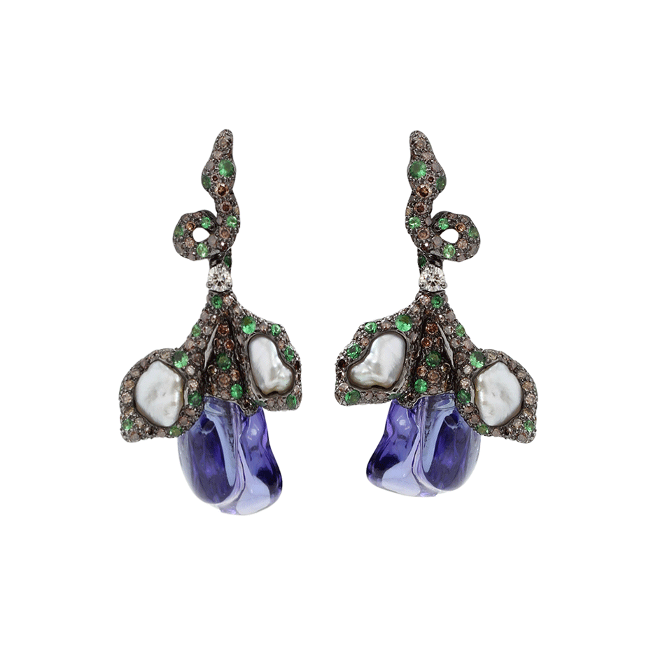 ARUNASHI-Tanzanite And Tahitian Pearl Earrings-BLACK GOLD