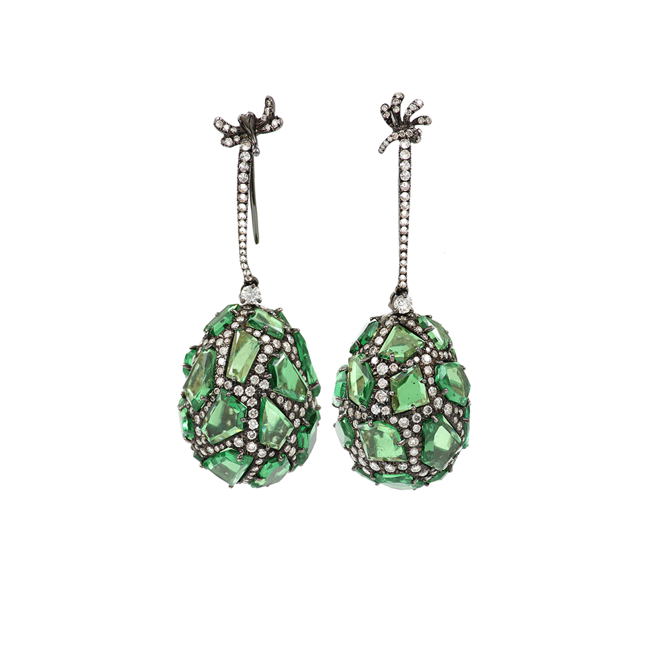 ARUNASHI-Tsavorite Egg Drop Earrings-BLACK GOLD