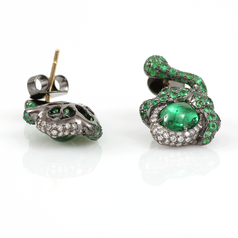 ARUNASHI-Tsavorite Flower Bud Earrings-BLACK GOLD