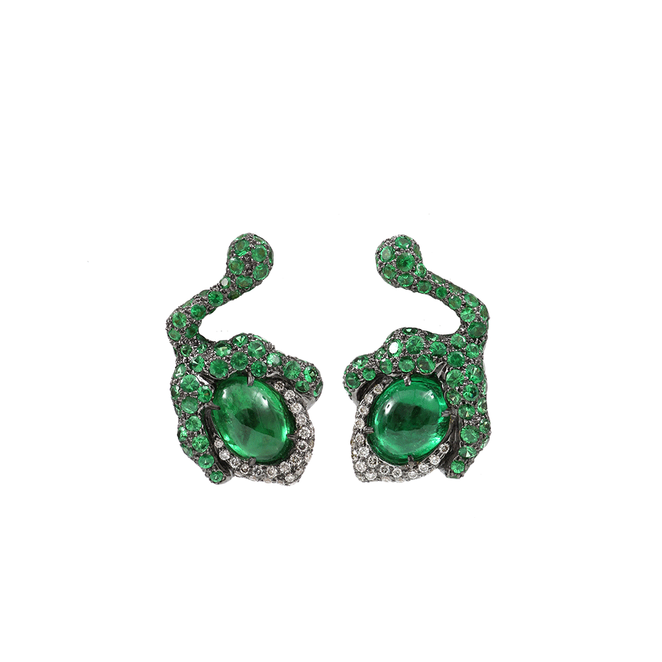 ARUNASHI-Tsavorite Flower Bud Earrings-BLACK GOLD
