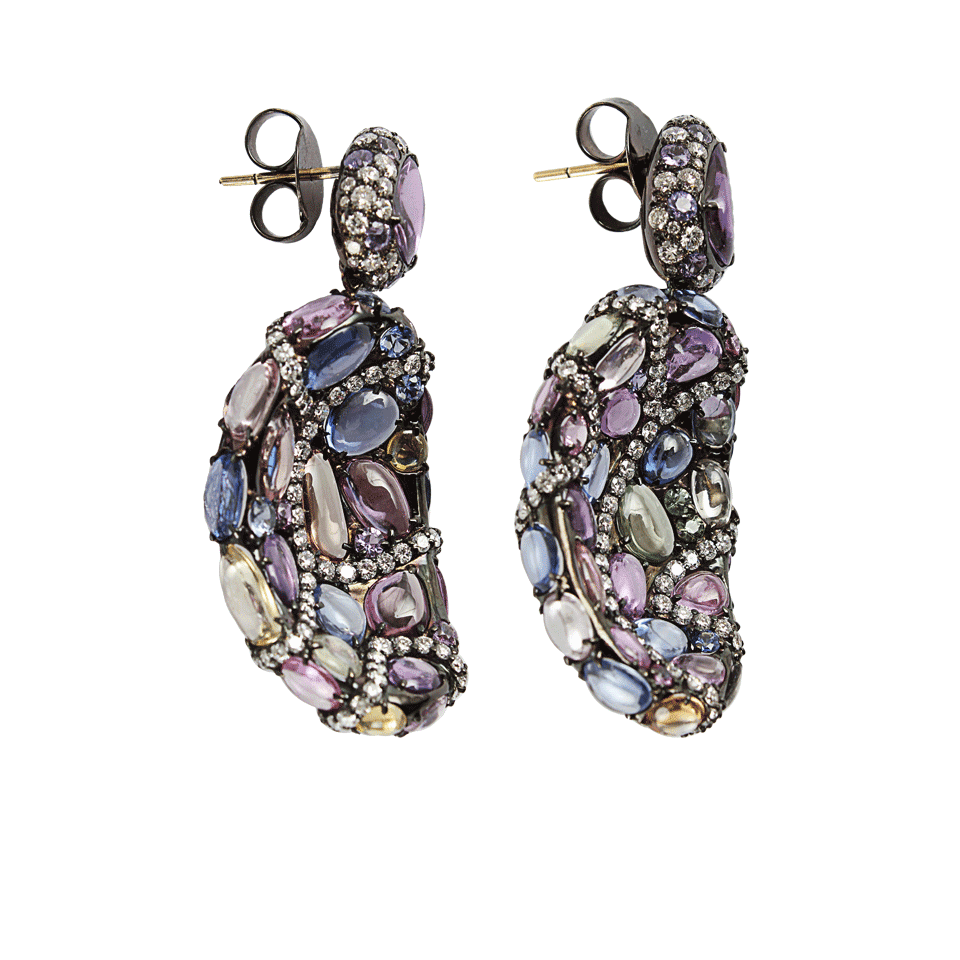 ARUNASHI-Mixed Sapphire Diamond Drop Earrings-BLCK GLD
