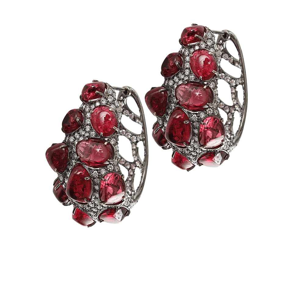 ARUNASHI-Red-Spinel and Diamond Hoops-BLCK GLD