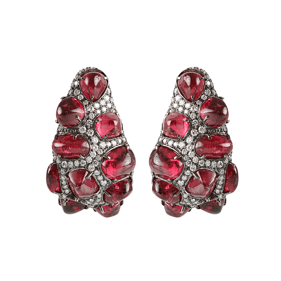 ARUNASHI-Red-Spinel and Diamond Hoops-BLCK GLD