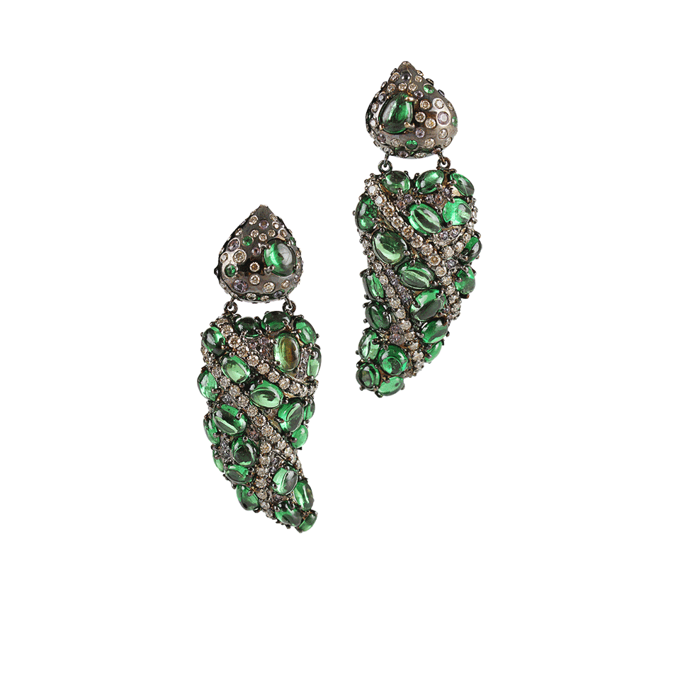 ARUNASHI-Tsavorite and Diamond Drop Earrings-BLCK GLD
