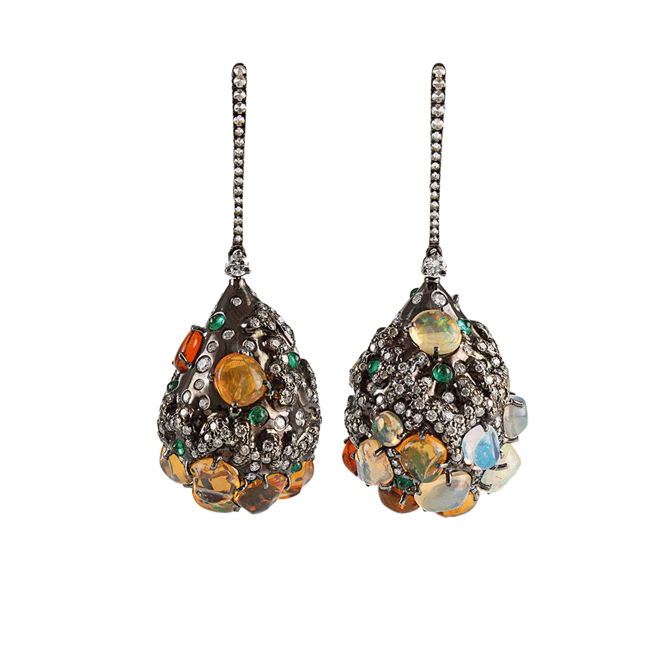 ARUNASHI-Fire-Opal and Emerald Egg Earrings-BLK GOLD