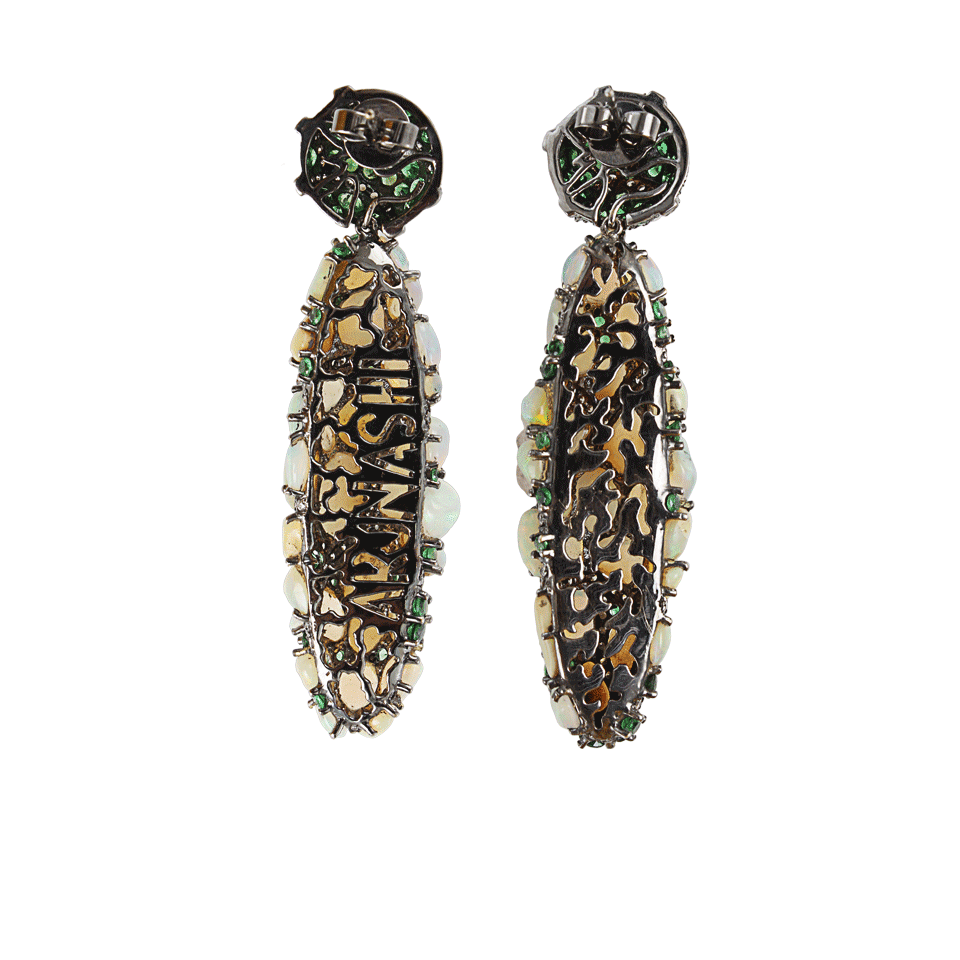 ARUNASHI-Large Opal, Tsavorite and Diamond Drop Earrings-BLK GOLD