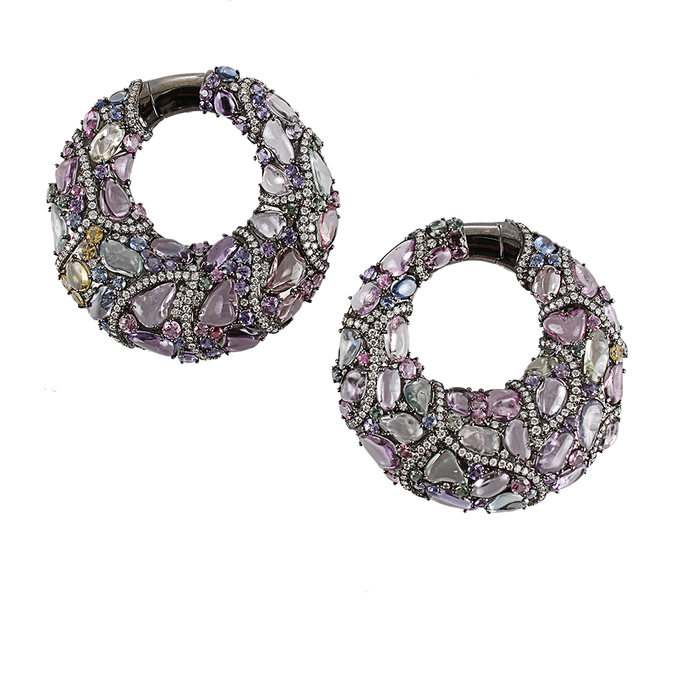 ARUNASHI-Sapphire Tire Hoop Earrings-BLK GOLD