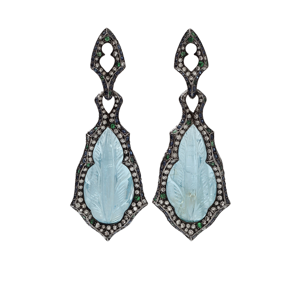 ARUNASHI-Carved Aquamarine Earrings-SILVER