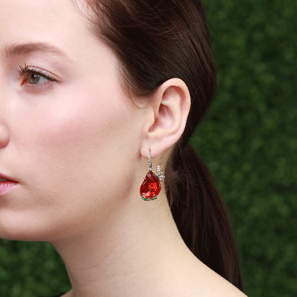 ARUNASHI-Fire Opal Butterfly Earrings-TITANIUM