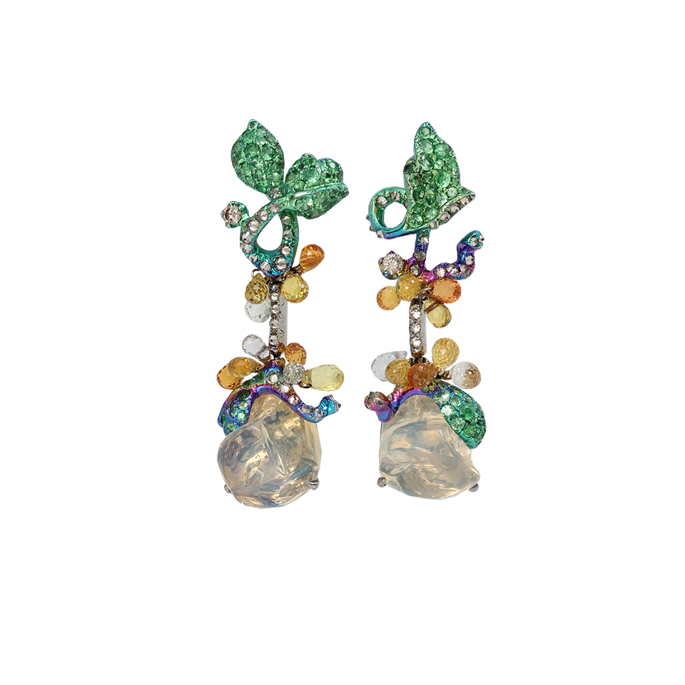 ARUNASHI-Fire Opal Drop Earrings-TITANIUM