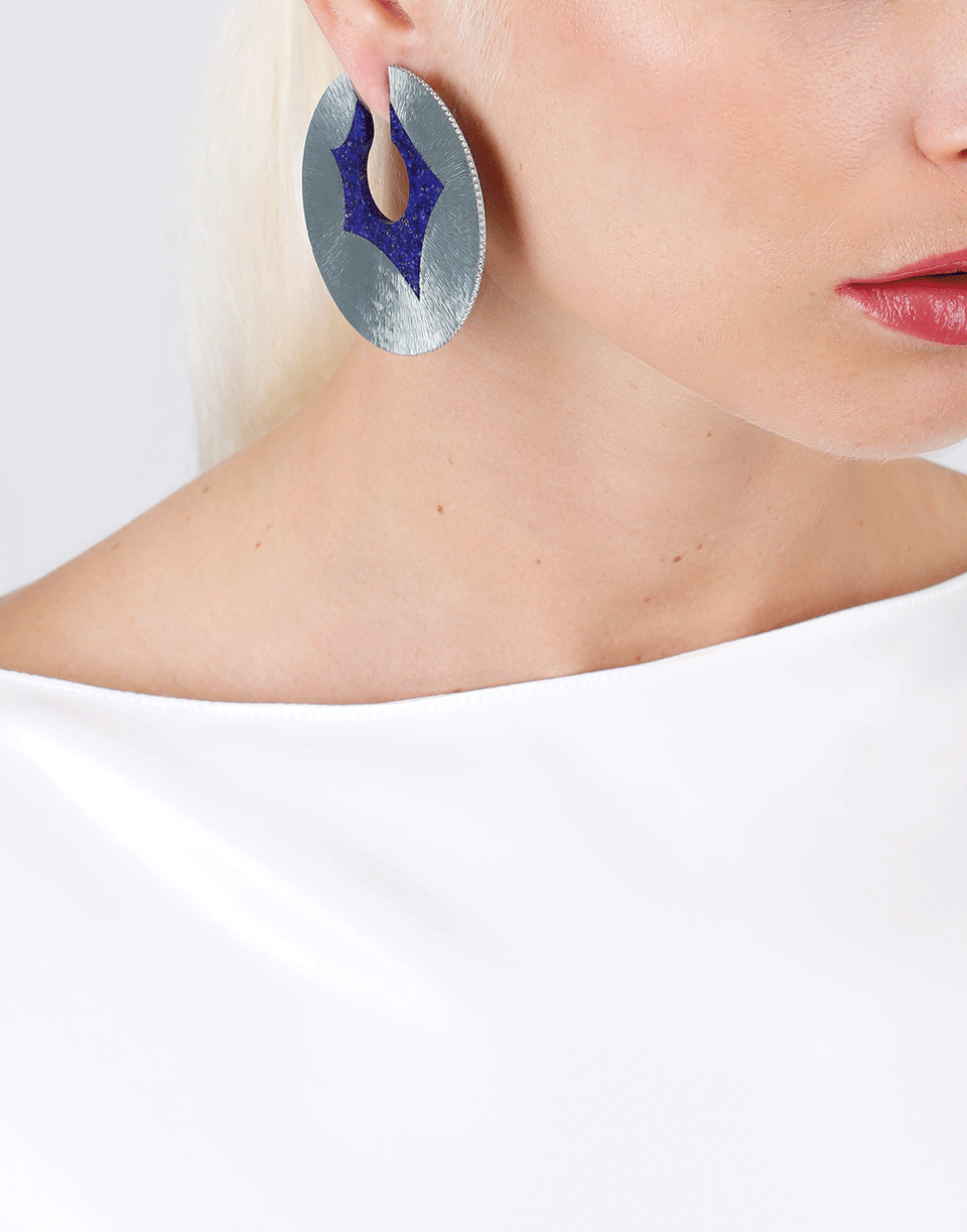 ARUNASHI-Large Paper Lapis Hoop Earrings-TITANIUM