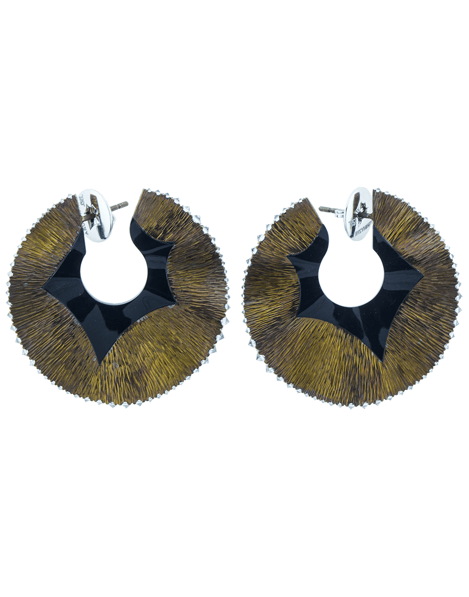 ARUNASHI-Medium Swirl Onyx Hoop Earrings-TITANIUM
