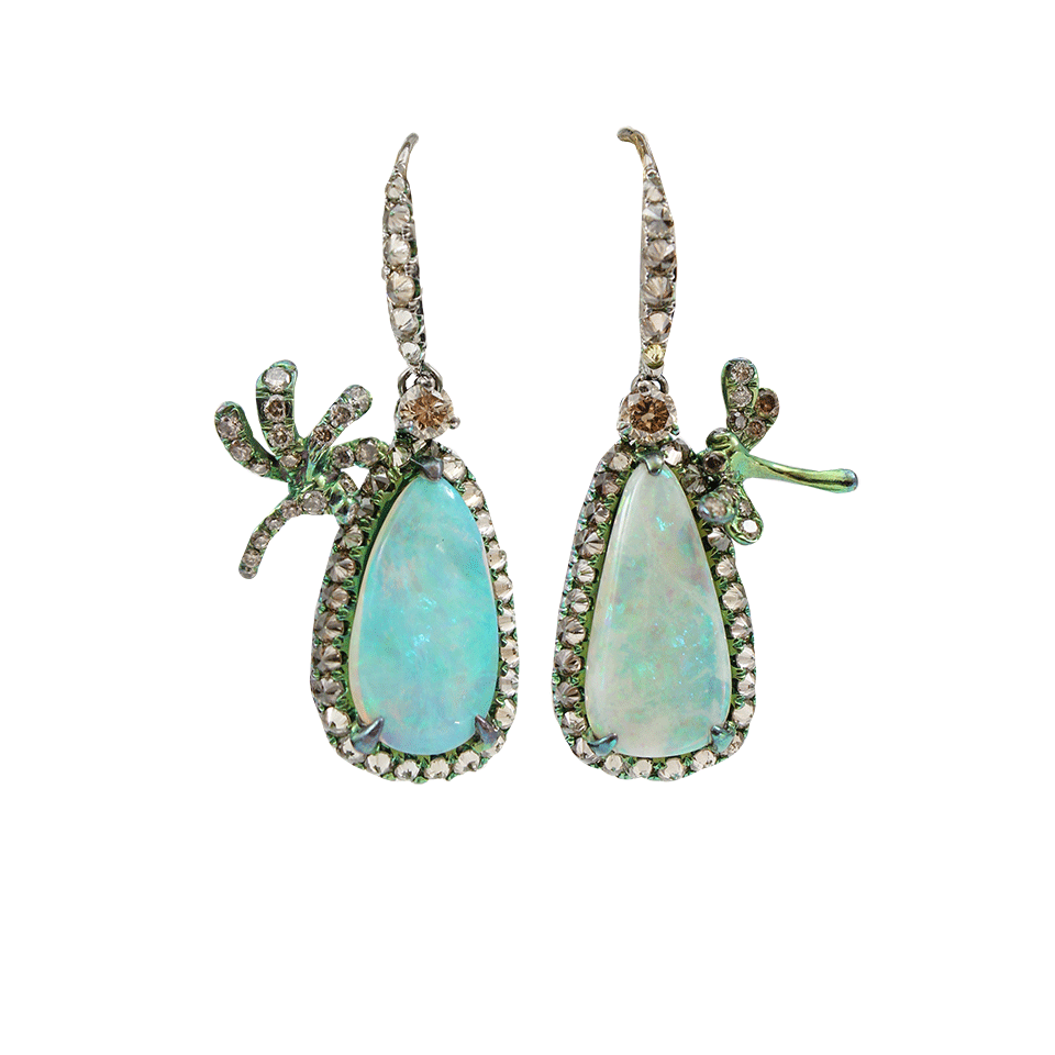ARUNASHI-Opal Drop Dragonfly Earrings-TITANIUM