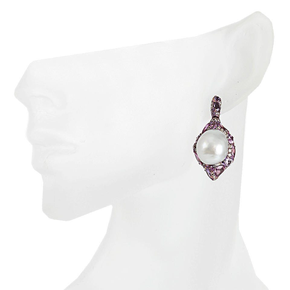 ARUNASHI-Pearl Earrings Encased In Pink Sapphires-TITANIUM