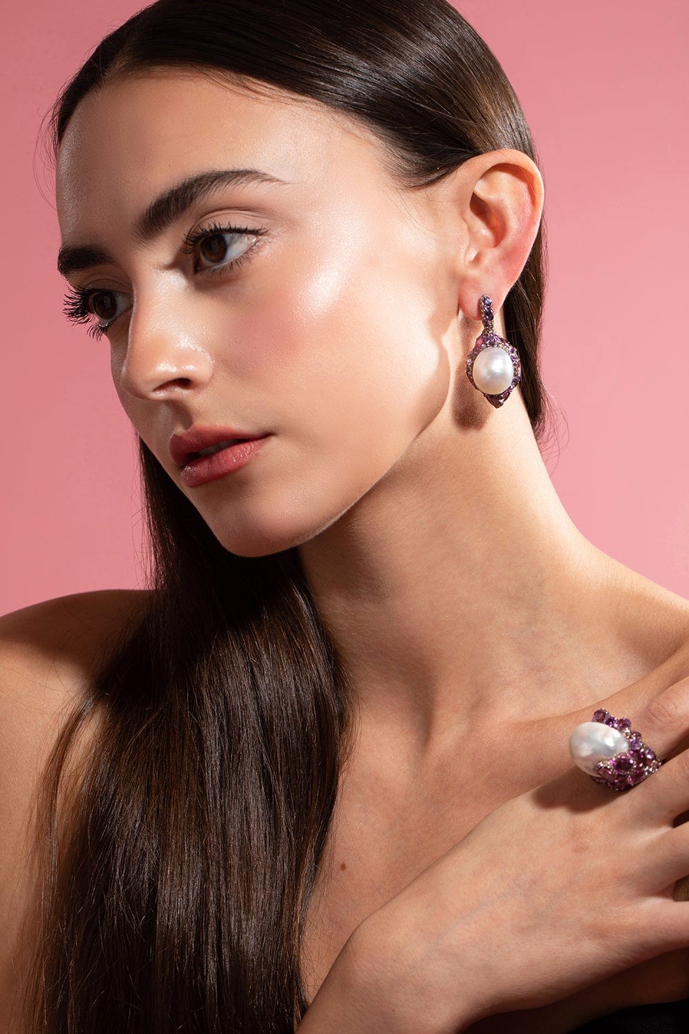 ARUNASHI-Pearl Encased Sapphire and Diamond Earrings-TITANIUM