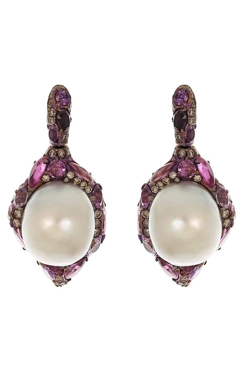 ARUNASHI-Pearl Encased Sapphire and Diamond Earrings-TITANIUM