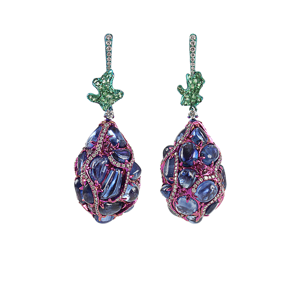 ARUNASHI-Sapphire Egg Drop Earrings-TITANIUM