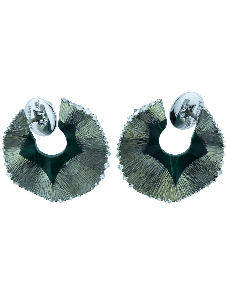 ARUNASHI-Small Swirl Malachite Hoop Earrings-TITANIUM