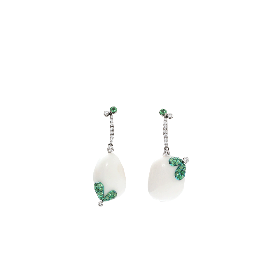 ARUNASHI-White Coral And Tsavorite Earrings-TITANIUM
