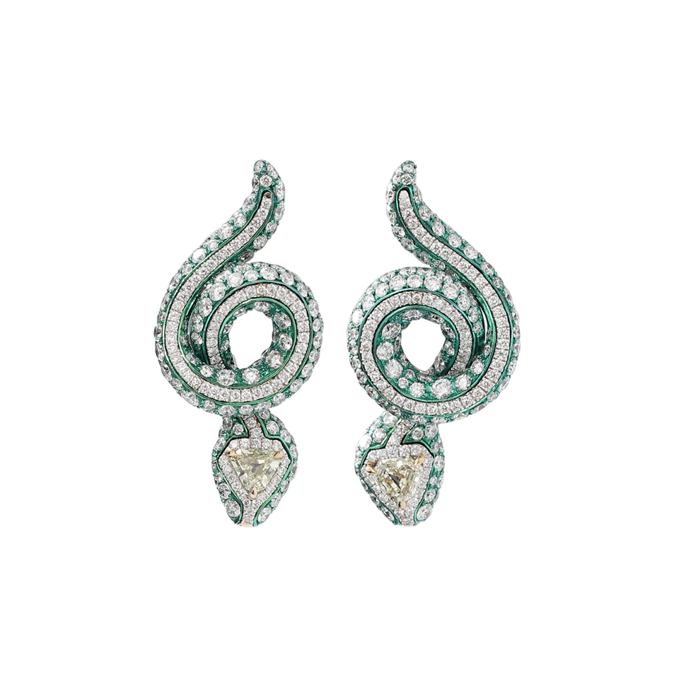 ARUNASHI-Yellow Diamond Snake Earrings-TITANIUM
