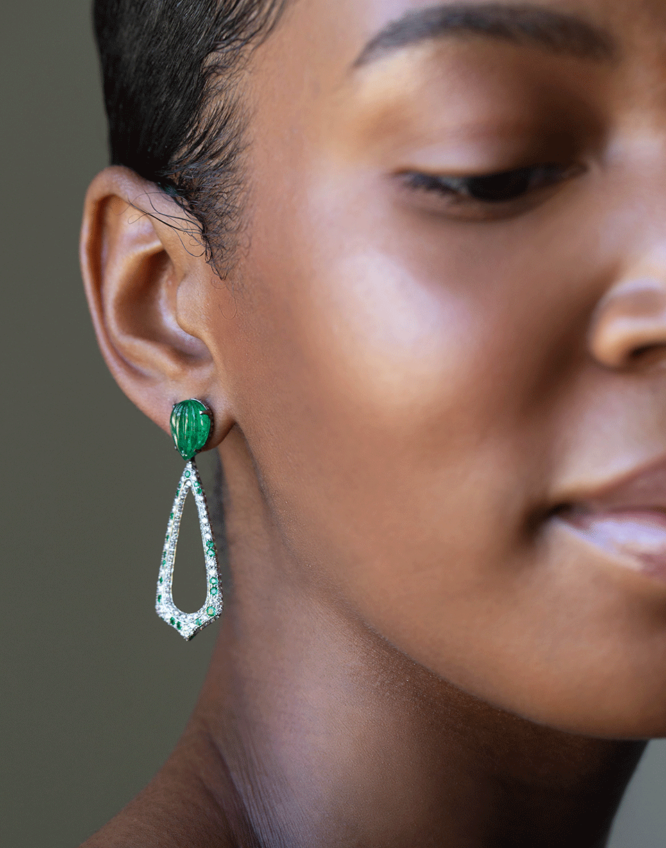 ARUNASHI-Emerald and Diamond Drop Earrings-WHITE GOLD