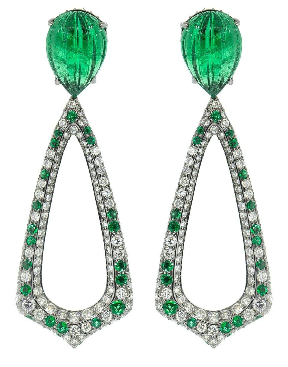 ARUNASHI-Emerald and Diamond Drop Earrings-WHITE GOLD