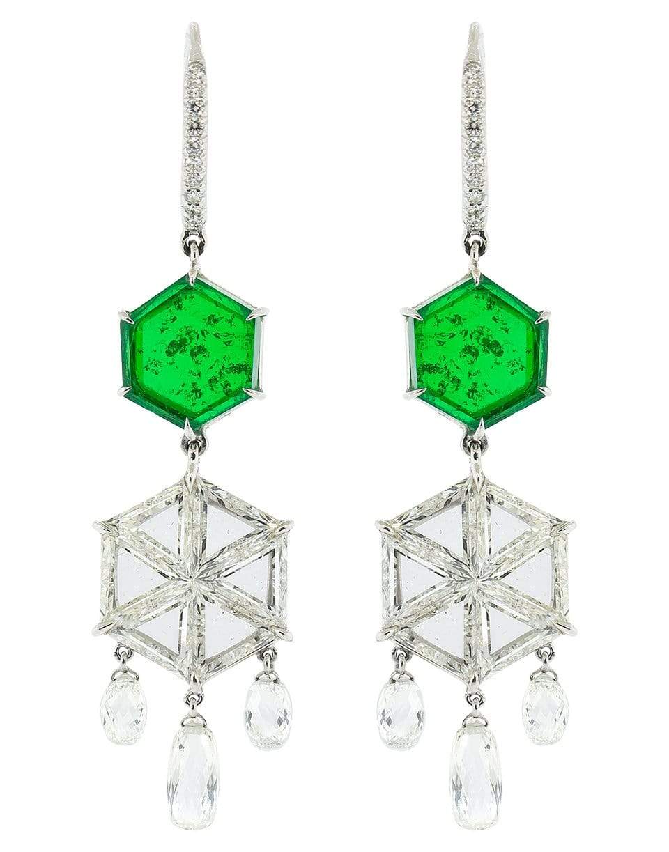 ARUNASHI-Hexagon Emerald and Diamond Earrings-WHITE GOLD