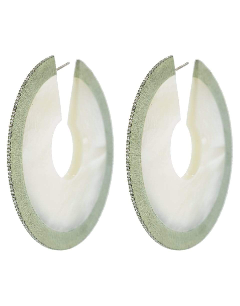 ARUNASHI-Large Mother of Pearl Circular Earrings-WHITE GOLD