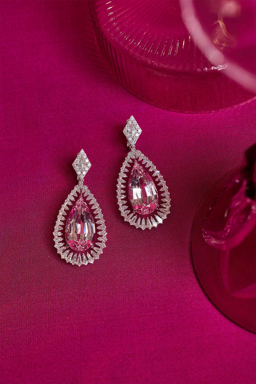 Morganite Diamond Drop Earrings-WHITE GOLD-JEWELRYFINE JEWELEARRING-ARUNASHI