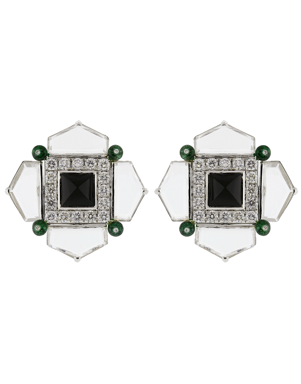 ARUNASHI-Onyx Emerald And Diamond Earrings-WHITE GOLD