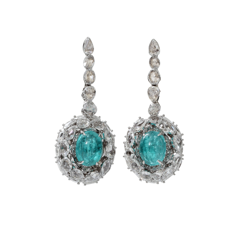 ARUNASHI-Paraiba And Rose Cut Diamond Earrings-WHITE GOLD