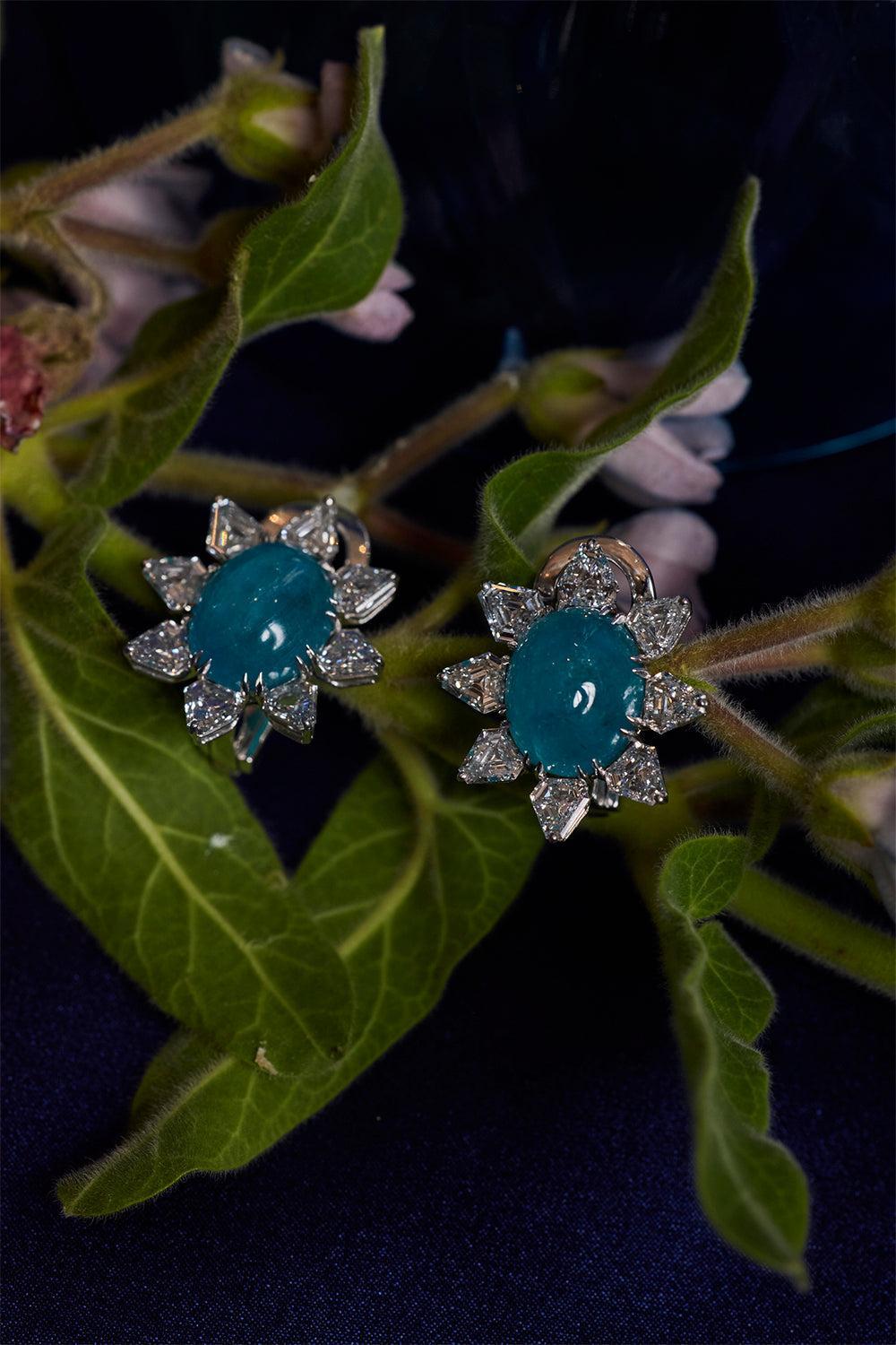 Paraiba Diamond Oval Stud Earrings-WHITE GOLD-JEWELRYFINE JEWELEARRING-ARUNASHI