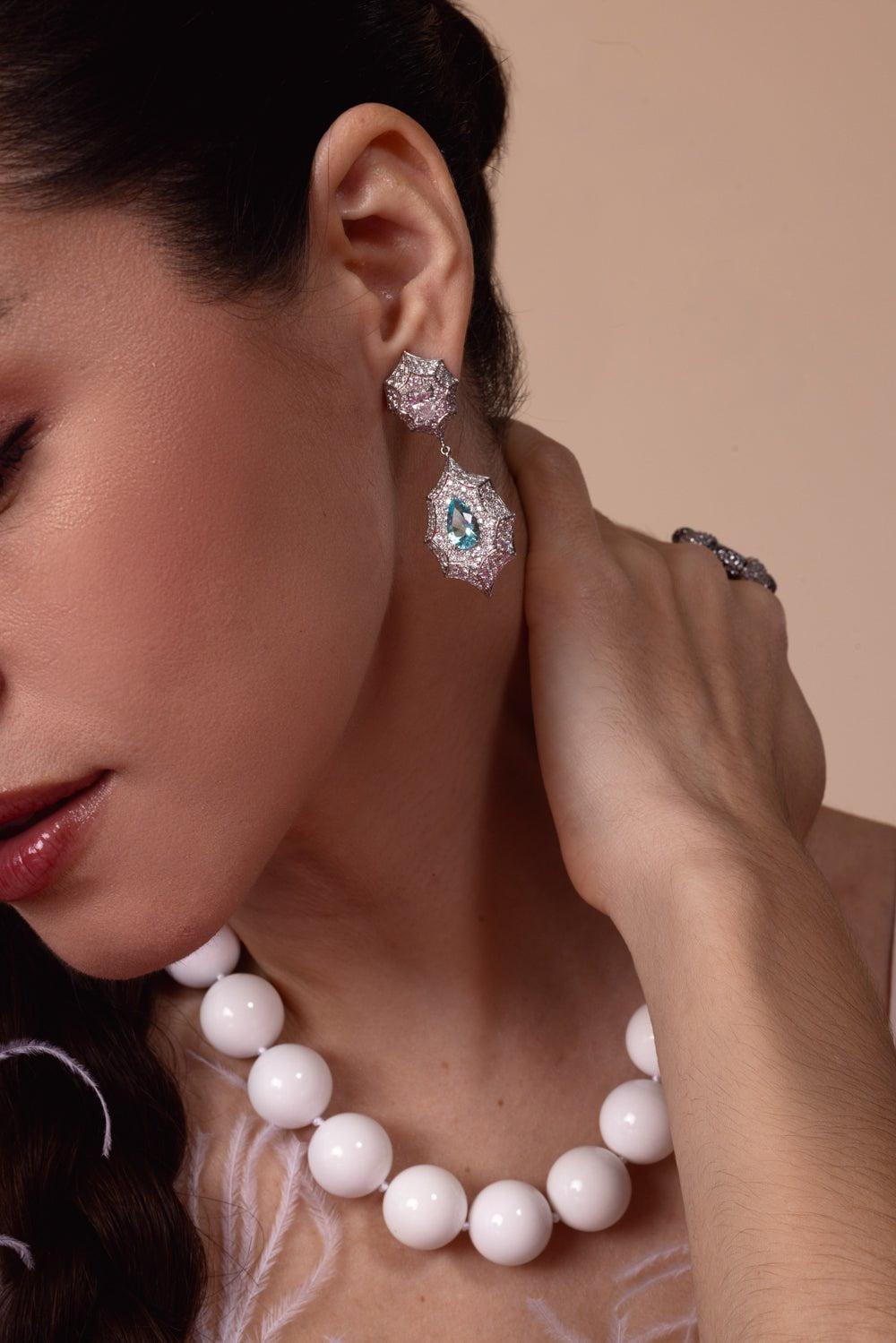 ARUNASHI-Paraiba Diamond Pear Drop Earrings-WHITE GOLD
