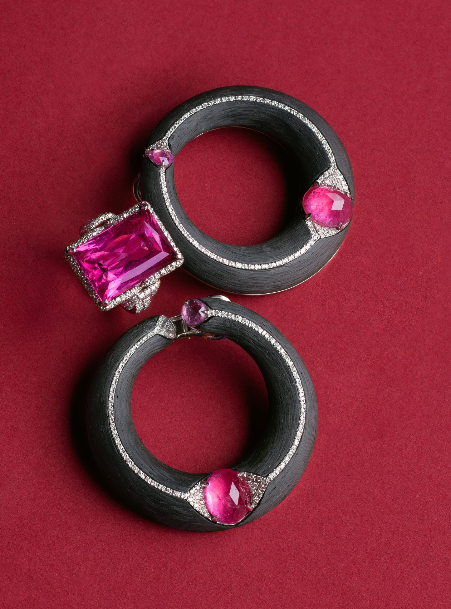ARUNASHI-Rubellite Creole Earrings-WHITE GOLD