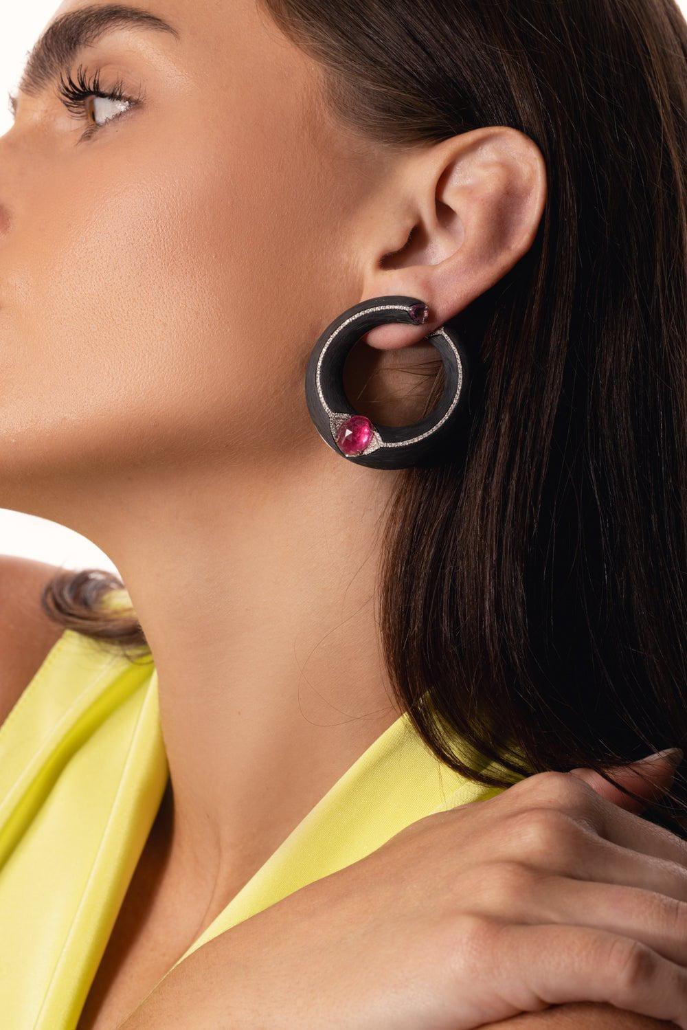 ARUNASHI-Rubellite Creole Earrings-WHITE GOLD