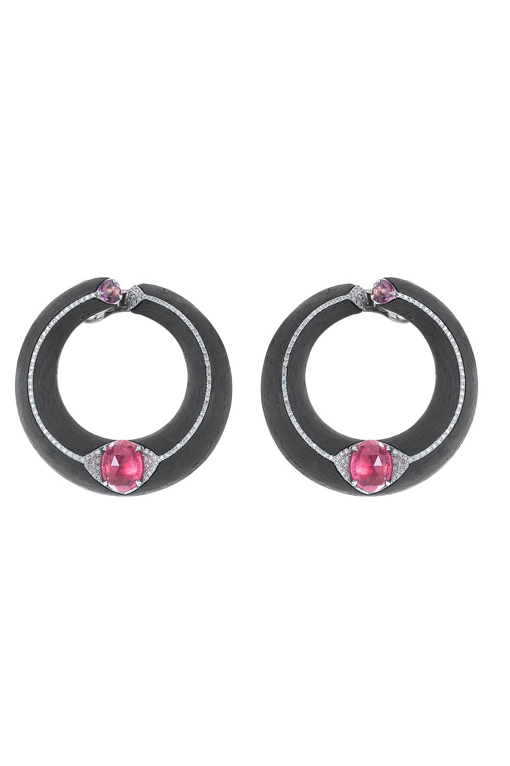ARUNASHI-Rubellite Creole Earrings-WHITE GOLD