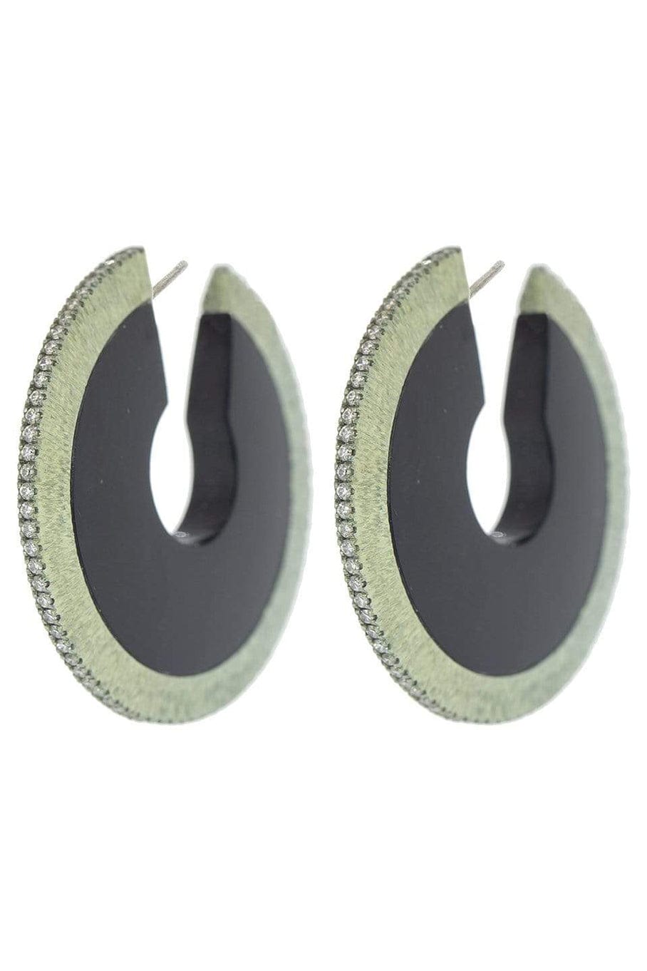 ARUNASHI-Small Onyx Circular Hoops-WHITE GOLD