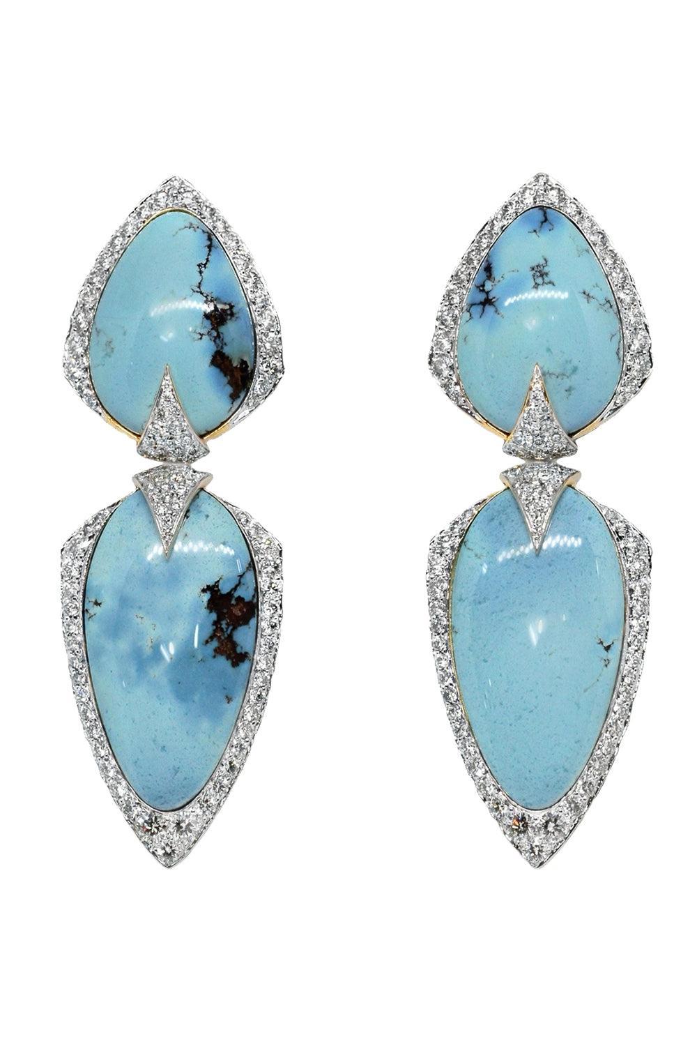 Turquoise Diamond Drop Earrings-WHITE GOLD-JEWELRYFINE JEWELEARRING-ARUNASHI