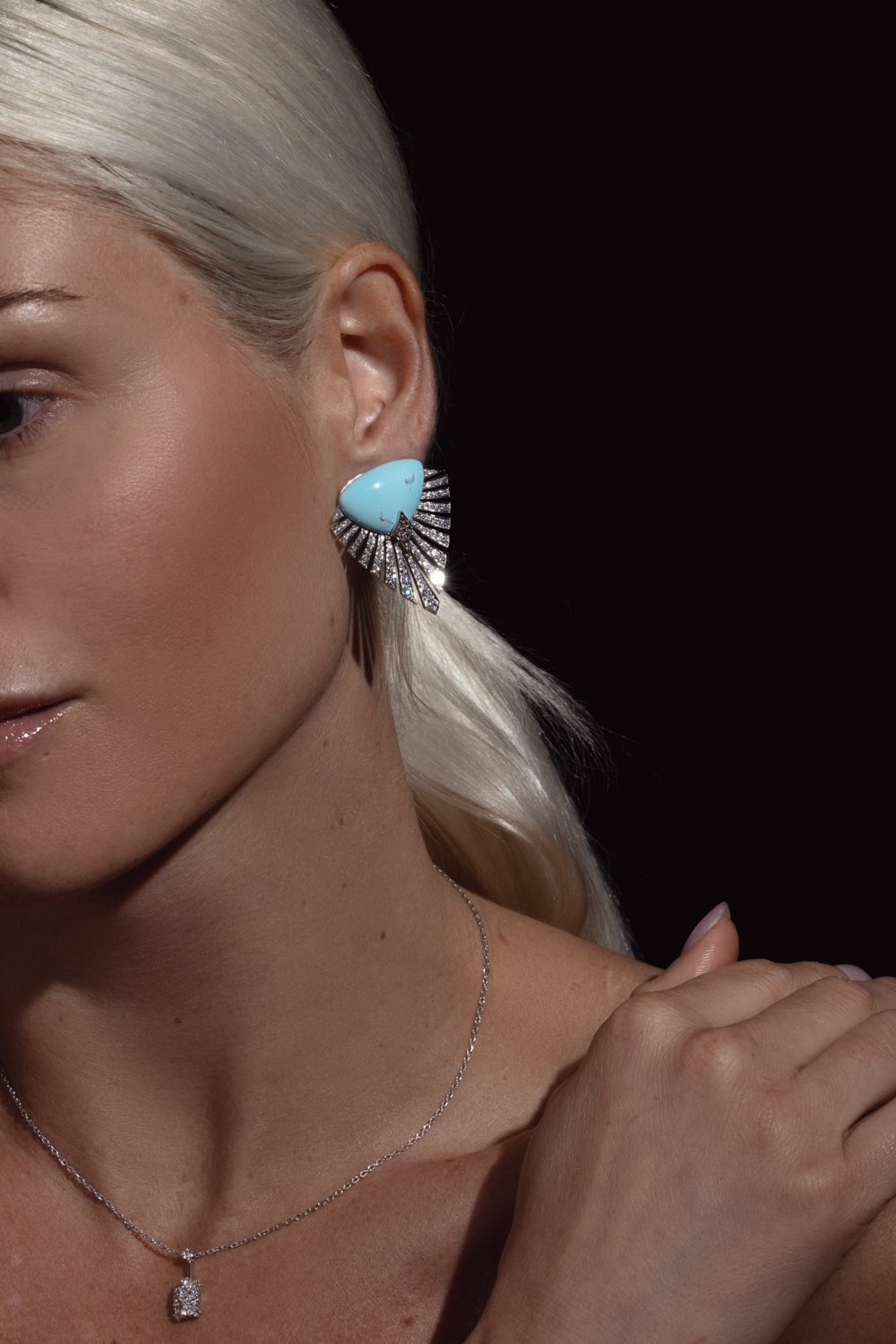 ARUNASHI-Turquoise Monarch Earrings-WHITE GOLD