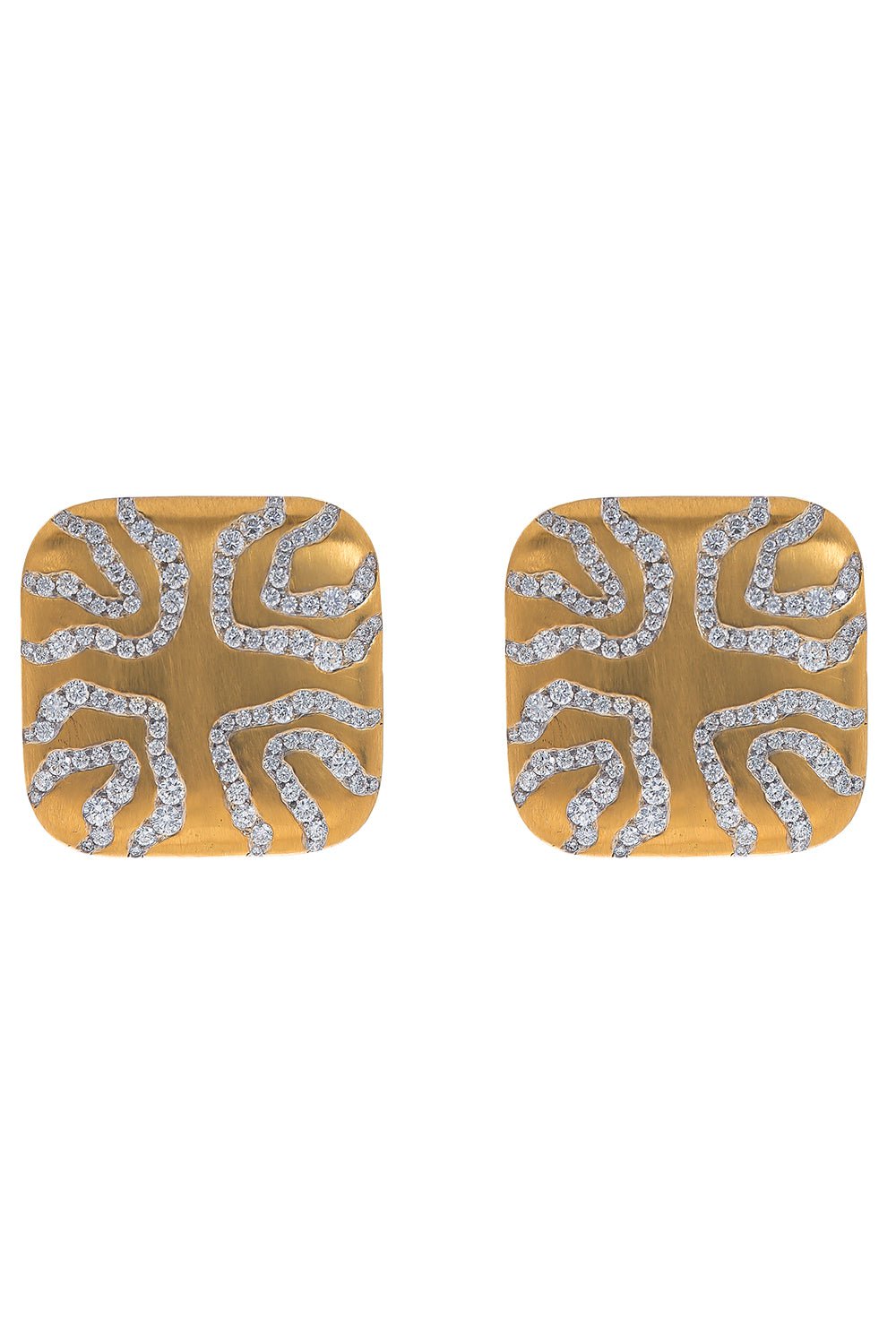 ARUNASHI-Cushion Diamond Eclipse Earrings-YELLOW GOLD