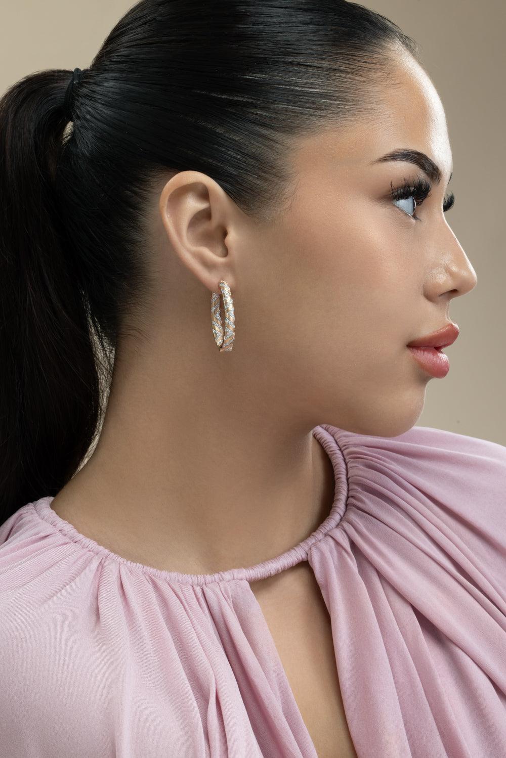 Diamond Chevron Hoop Earrings-YELLOW GOLD-JEWELRYFINE JEWELEARRING-ARUNASHI