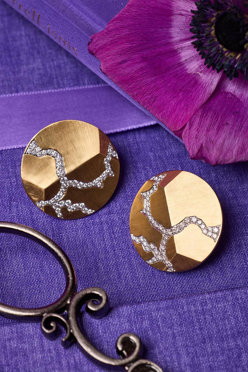 Diamond Enigma Button Earrings-YELLOW GOLD-JEWELRYFINE JEWELEARRING-ARUNASHI