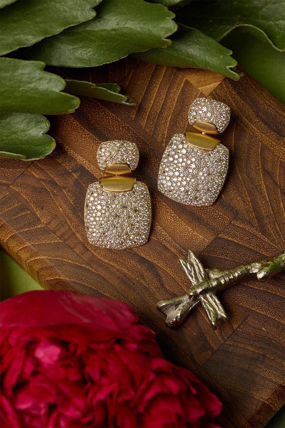 Diamond Square Earrings-YELLOW GOLD-JEWELRYFINE JEWELEARRING-ARUNASHI