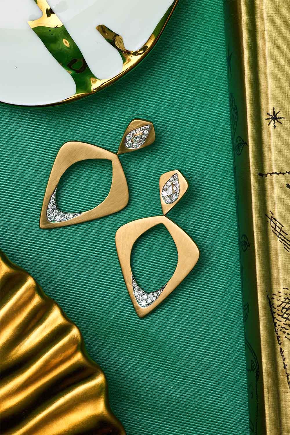 Diamond Wicker Single Layer Earrings-YELLOW GOLD-JEWELRYFINE JEWELEARRING-ARUNASHI