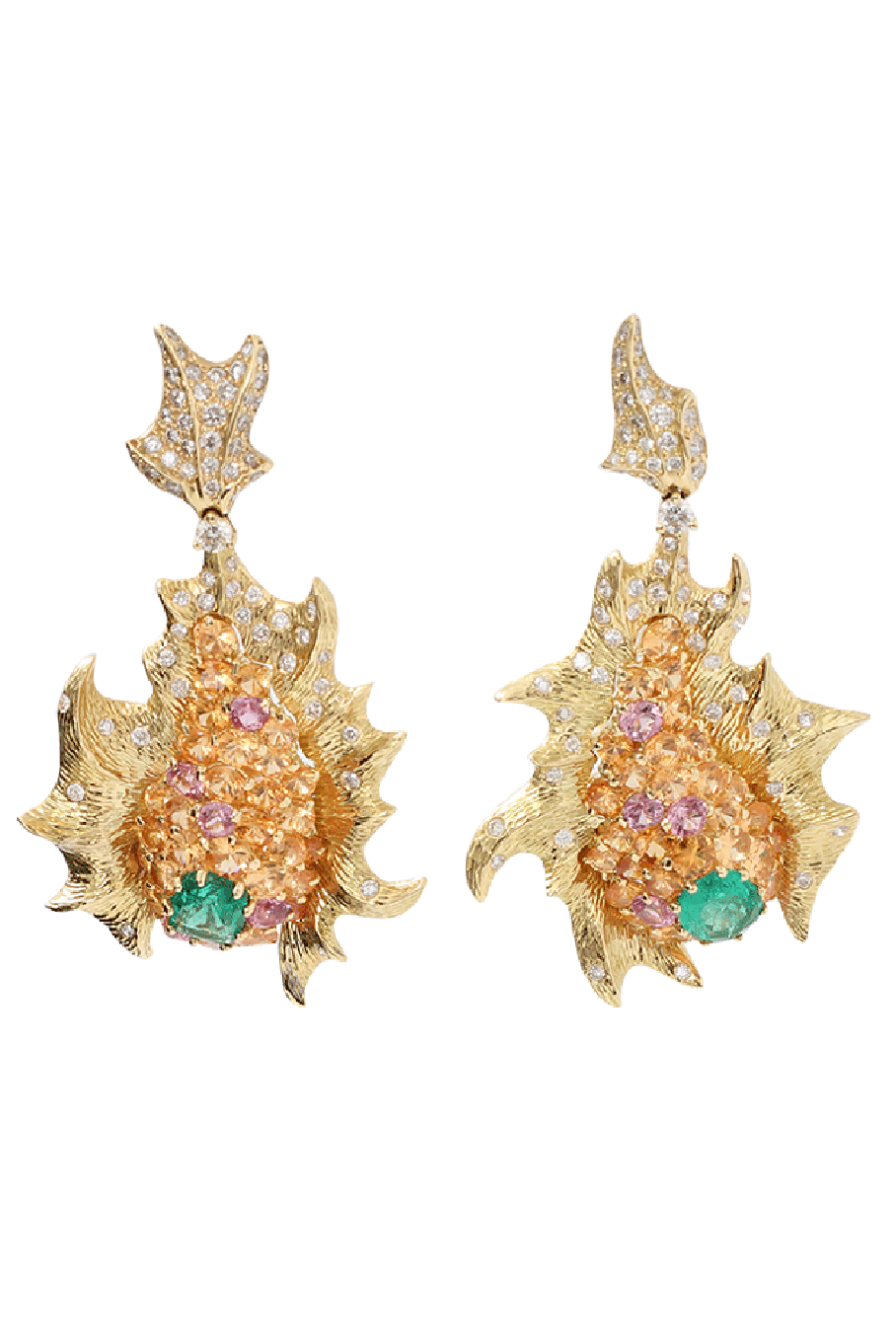 ARUNASHI-Emerald And Diamond Fish Earrings-YELLOW GOLD
