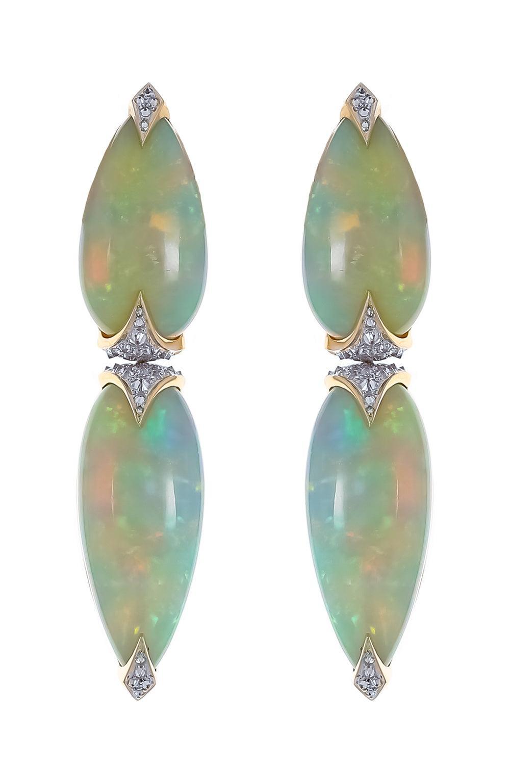 Opal Diamond Minimalism Maximalism Earrings-YELLOW GOLD-JEWELRYFINE JEWELEARRING-ARUNASHI