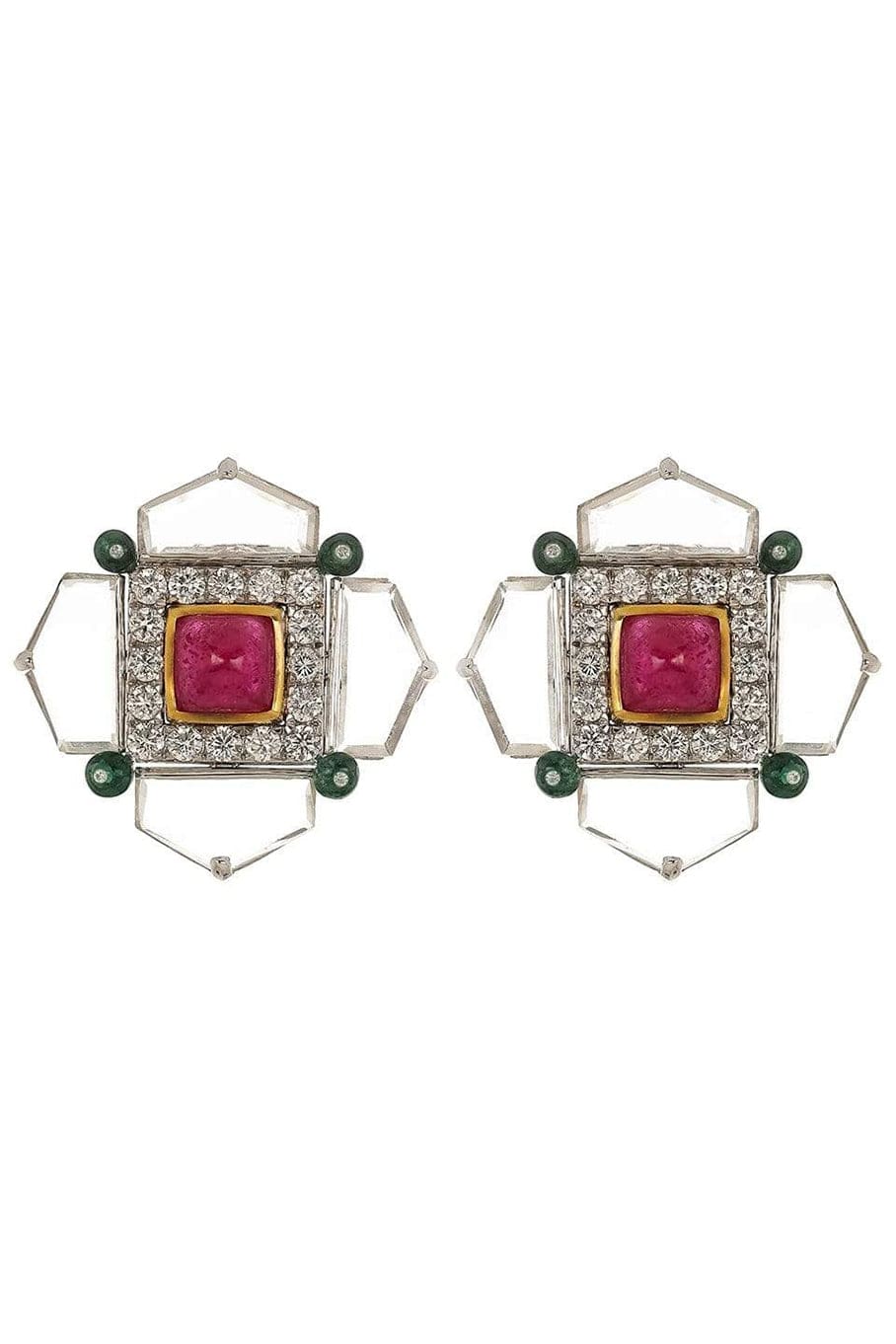 ARUNASHI-Ruby Emerald Diamond and Crystal Earrings-YELLOW GOLD