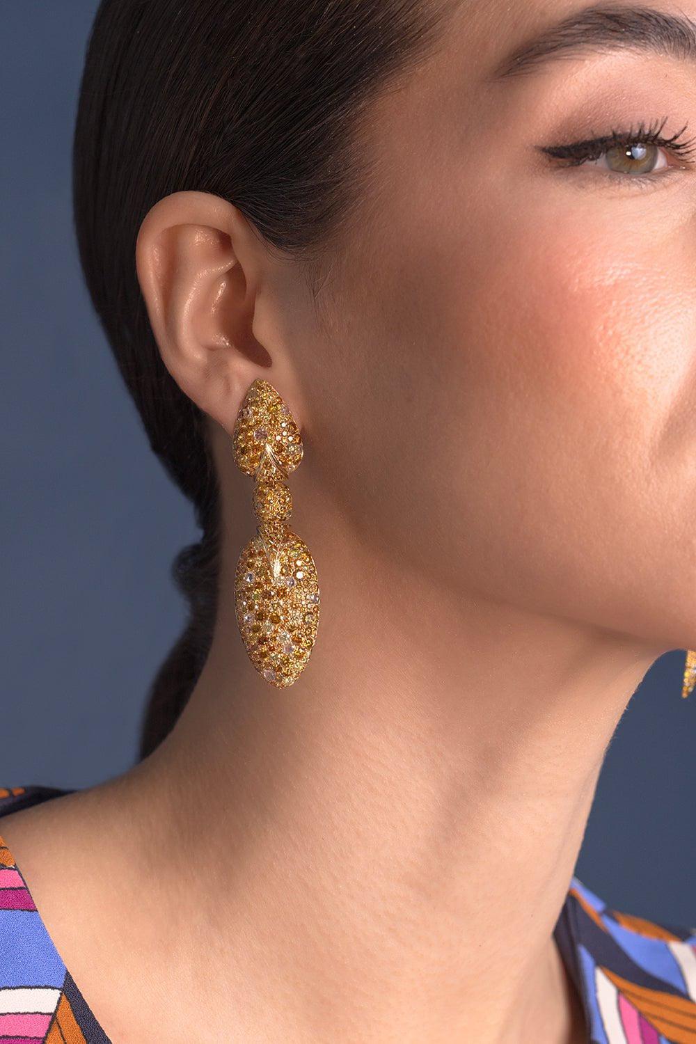 ARUNASHI-Yellow Orange Diamond Earrings-YELLOW GOLD