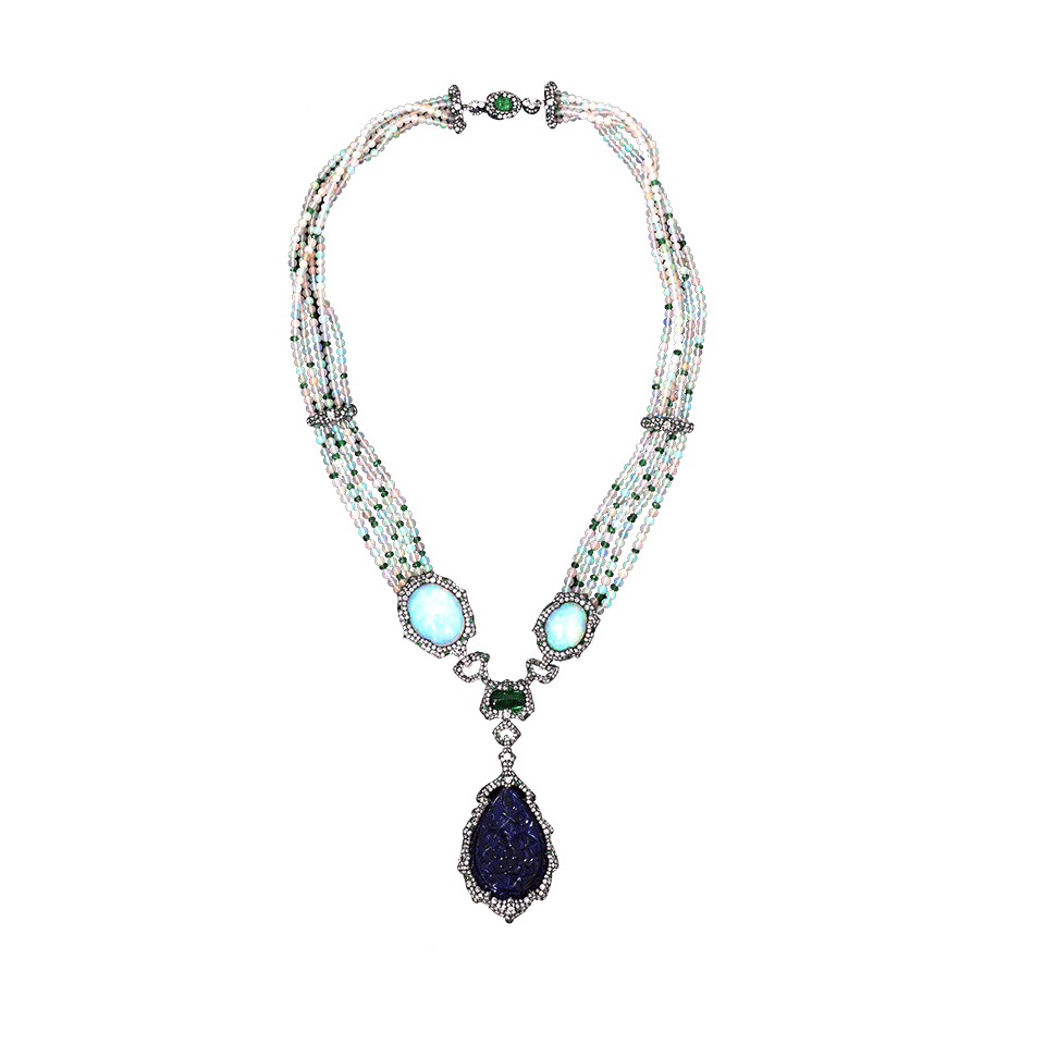 ARUNASHI-Carved Tanzanite Necklace-BLACK GOLD
