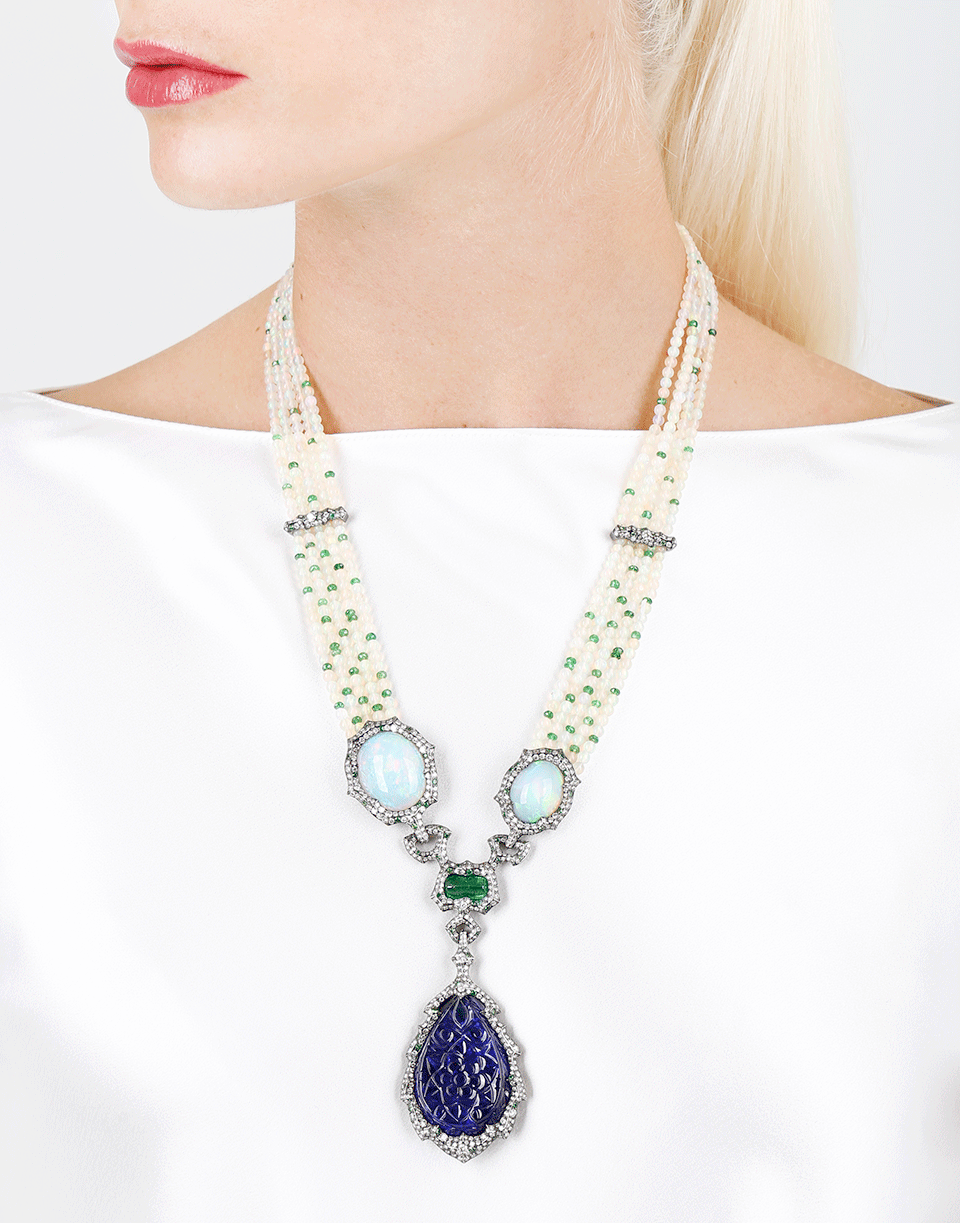 ARUNASHI-Carved Tanzanite Necklace-BLACK GOLD